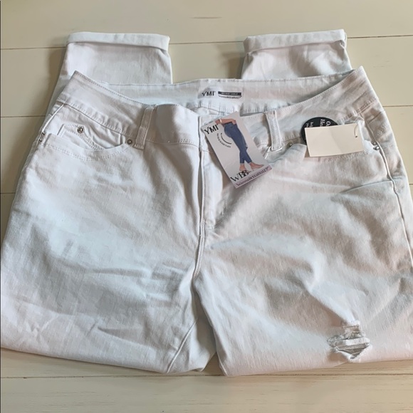YMI Denim - YMI White Distressed Women's Straight leg Jeans